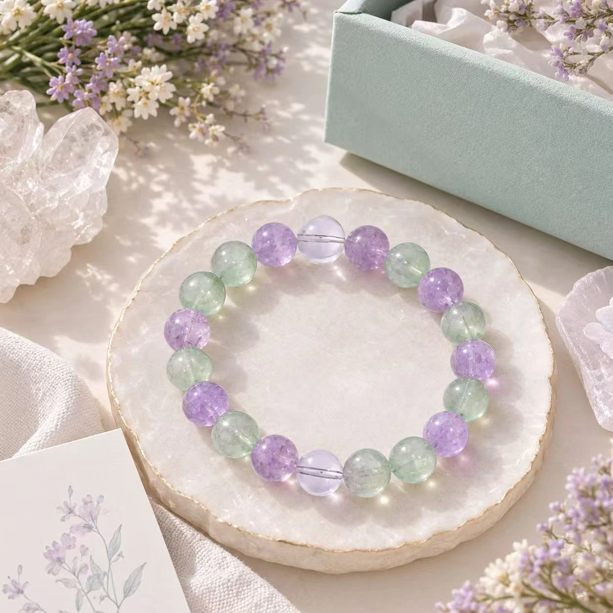 Vòng Đá Lavender Dream – Prehnite Xanh & Thạch Anh Tím Tự Nhiên SeraVian 2