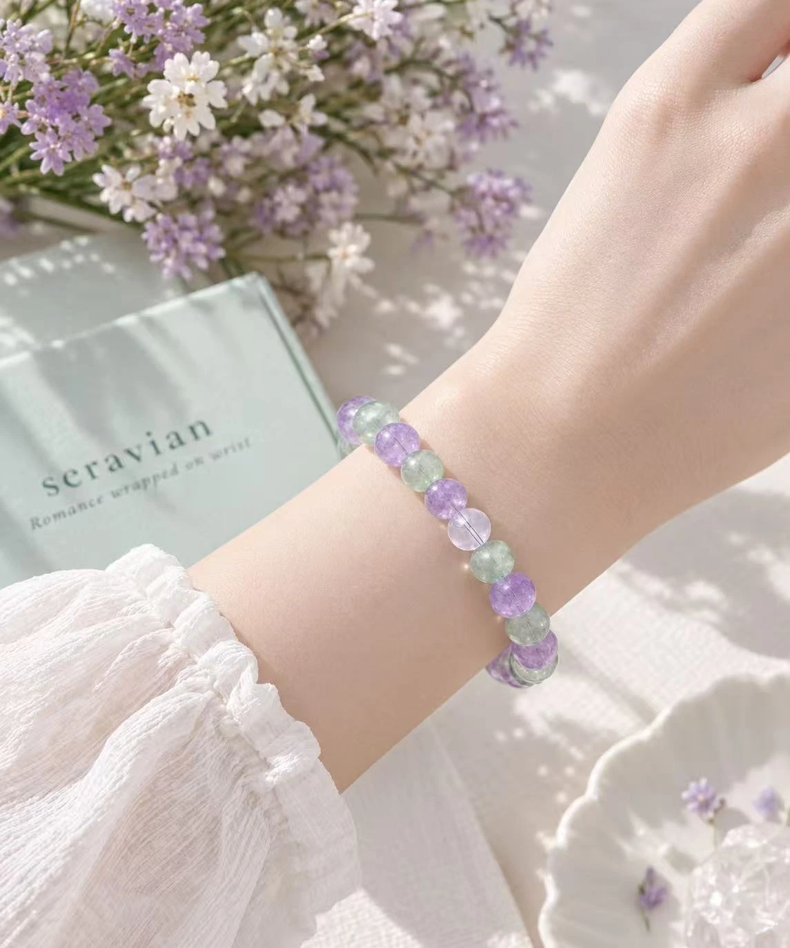 Vòng Đá Lavender Dream – Prehnite Xanh & Thạch Anh Tím Tự Nhiên SeraVian 3