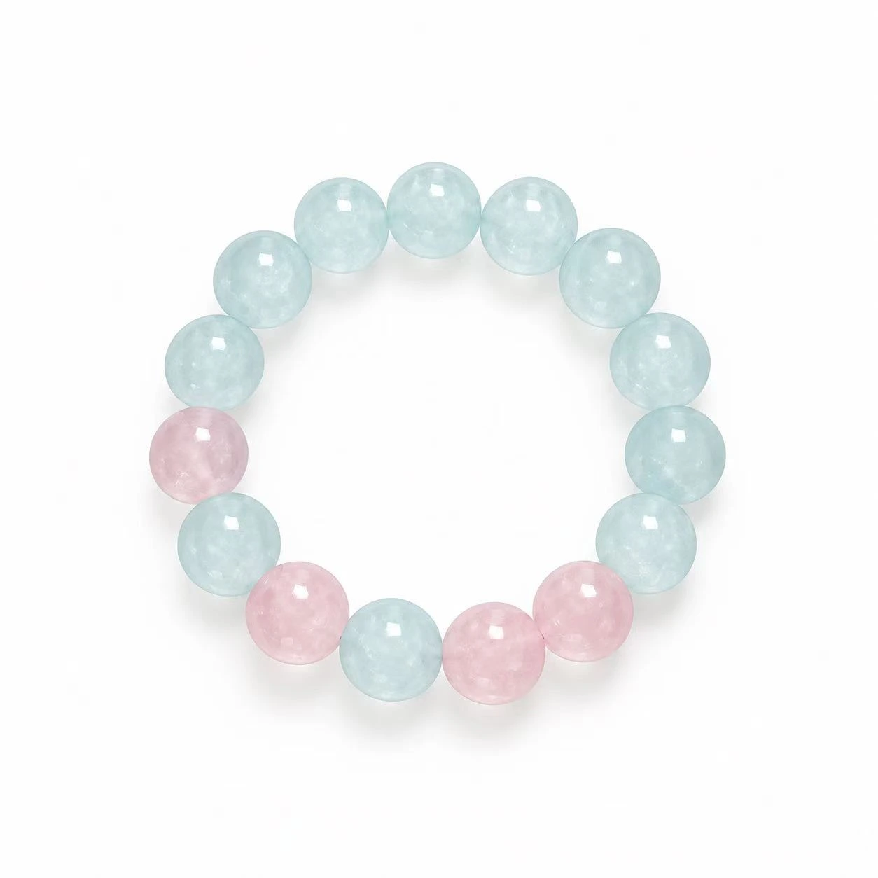 🌸 Vòng tay đá Aquamarine phối Thạch Anh Hồng – Pastel Sweet