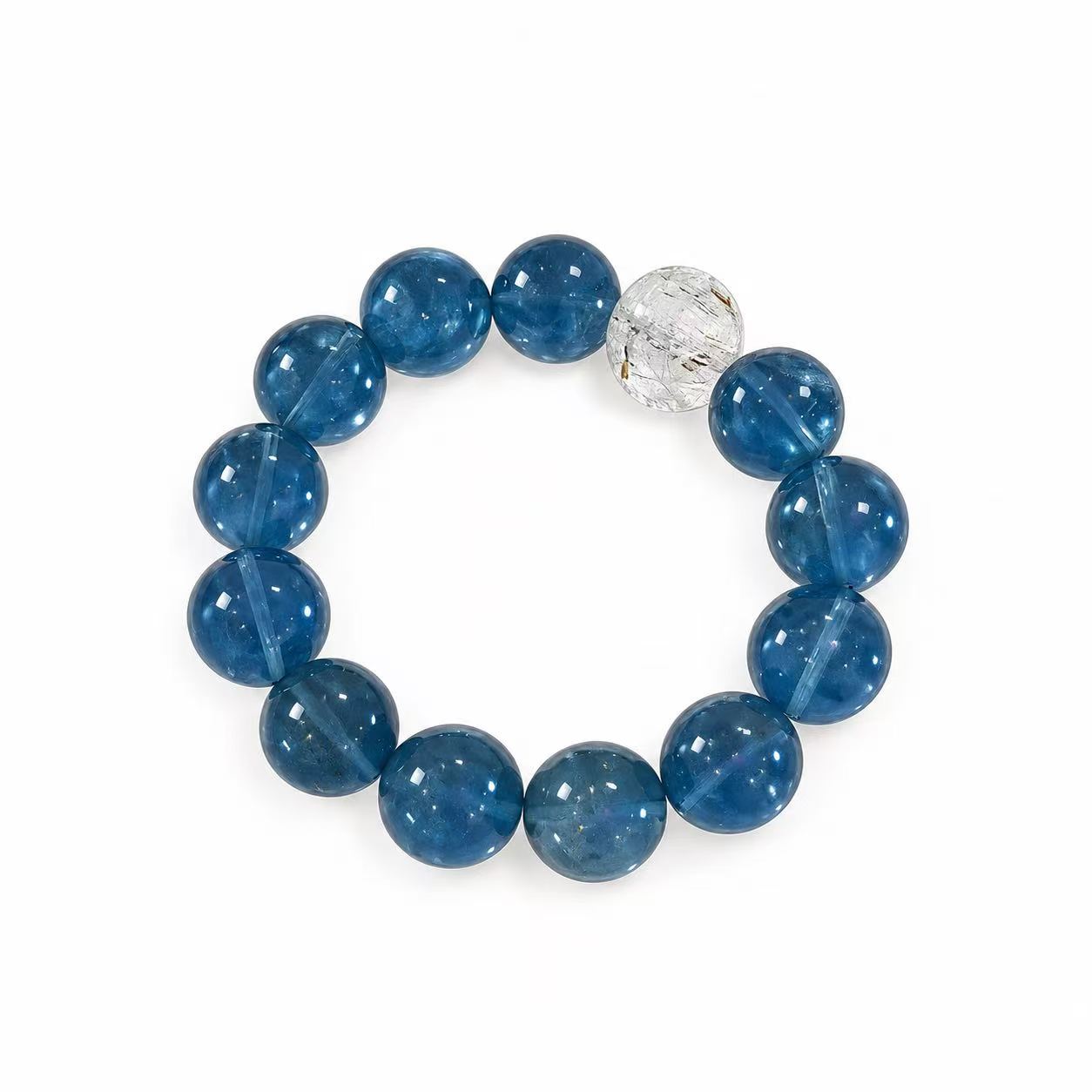 💙 Vòng Tay Thạch Anh Xanh Biển Kyanite Phối Thạch Anh Tóc Tự Nhiên