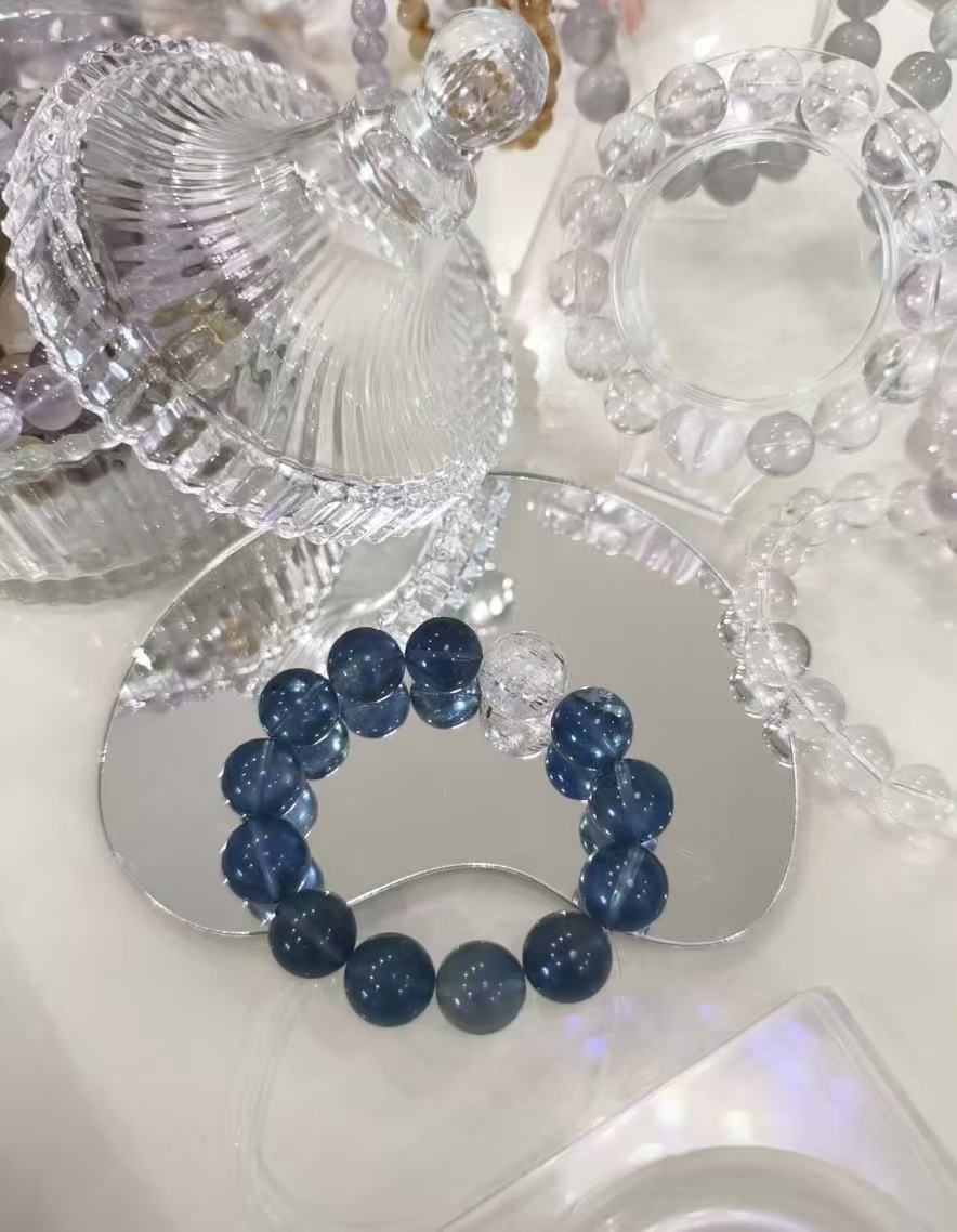 💙 Vòng Tay Thạch Anh Xanh Biển Kyanite Phối Thạch Anh Tóc Tự Nhiên 2