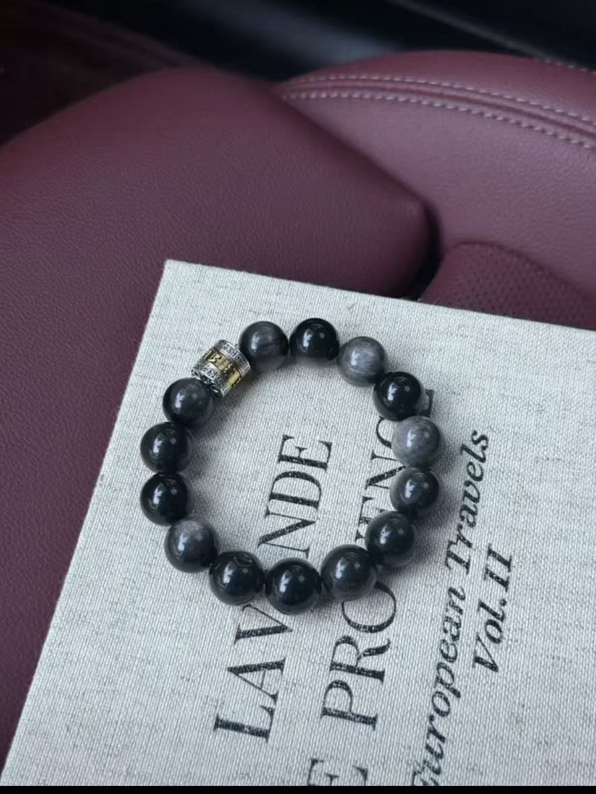 Vòng Tay Đá Obsidian Ánh Bạc Tự Nhiên Mix Charm Hạt xoay (10mm) 4