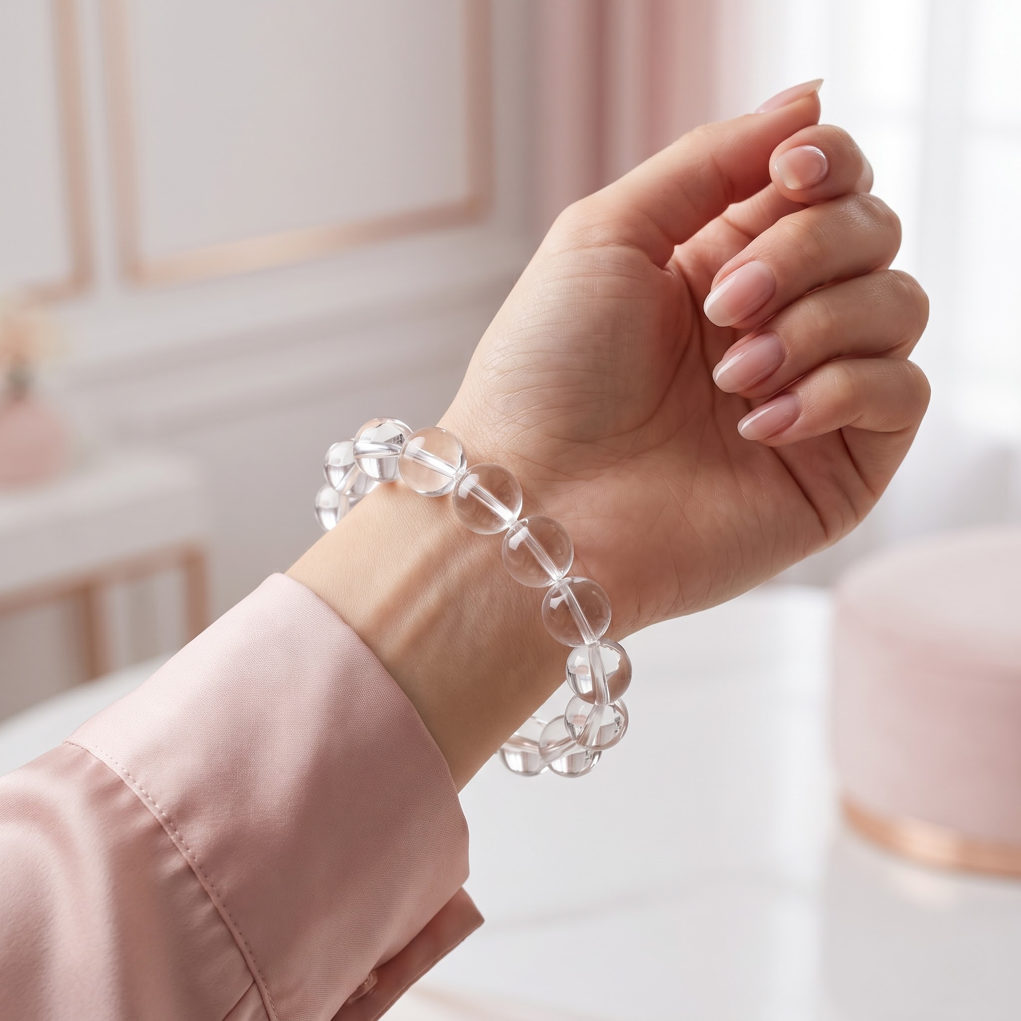 Vòng Tay Đá Thạch Anh Trắng Tự Nhiên Clear Quartz Hạt Tròn Vòng Đá Phong Thủy 2