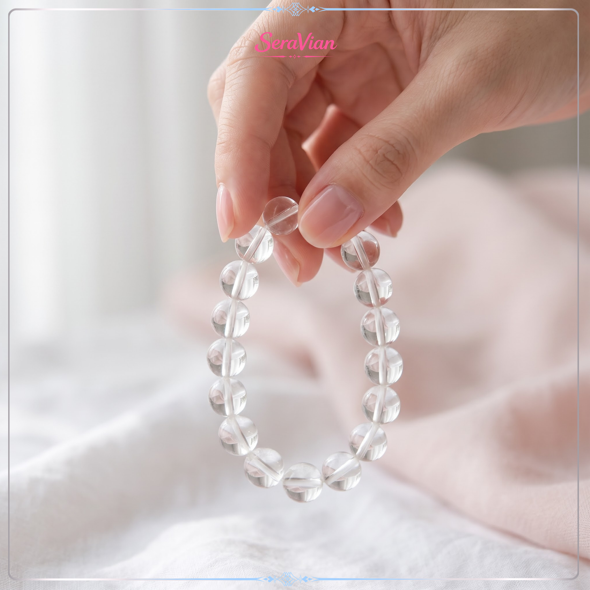 Vòng Tay Đá Thạch Anh Trắng Tự Nhiên Clear Quartz Hạt Tròn Vòng Đá Phong Thủy 5