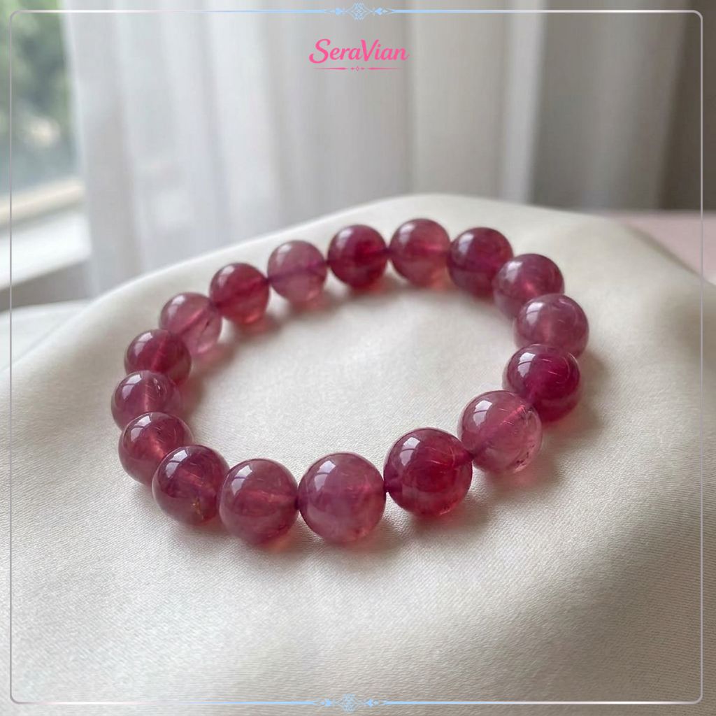 Vòng Tay Đá Thạch Anh Hồng Tím Tự Nhiên – Đá Năng Lượng, Hạt Tròn Bóng Đẹp, Handmade 2