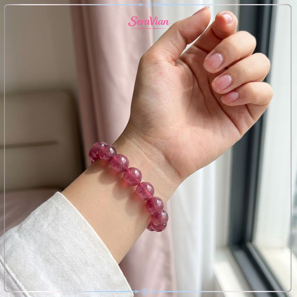 Vòng Tay Đá Thạch Anh Hồng Tím Tự Nhiên – Đá Năng Lượng, Hạt Tròn Bóng Đẹp, Handmade 3
