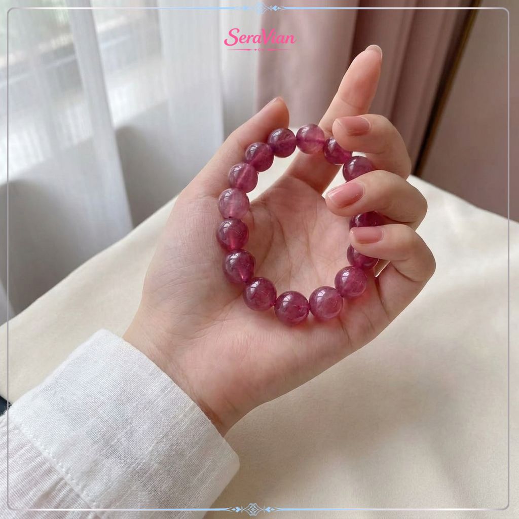 Vòng Tay Đá Thạch Anh Hồng Tím Tự Nhiên – Đá Năng Lượng, Hạt Tròn Bóng Đẹp, Handmade 4