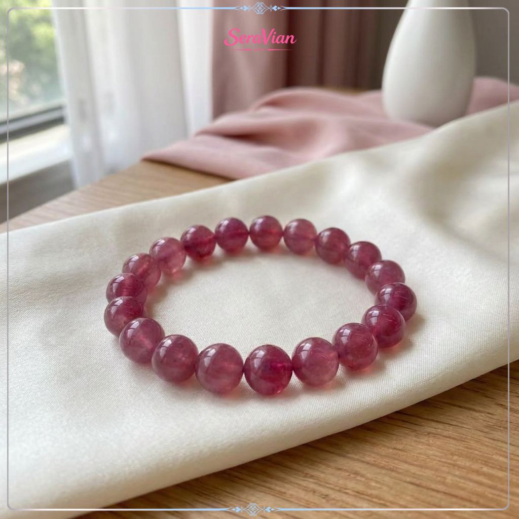 Vòng Tay Đá Thạch Anh Hồng Tím Tự Nhiên – Đá Năng Lượng, Hạt Tròn Bóng Đẹp, Handmade 5