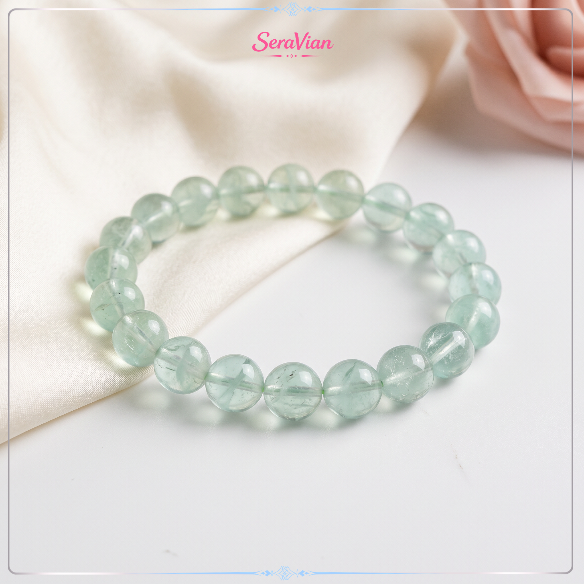 Vòng Tay Đá Fluorite Xanh Tự Nhiên – Đá Fluorit Xanh Trong Suốt, Hạt Tròn Đeo Tay Nữ 4