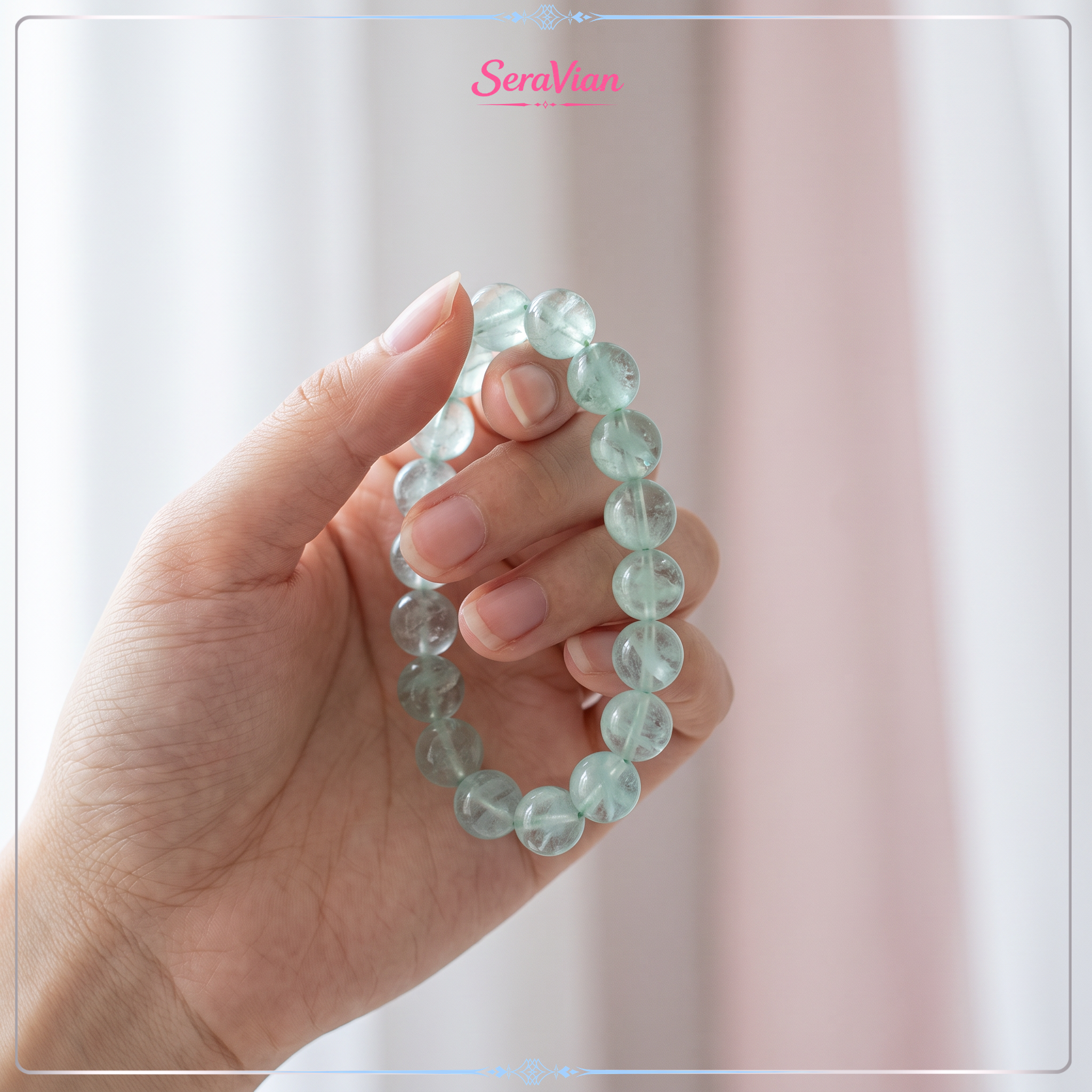 Vòng Tay Đá Fluorite Xanh Tự Nhiên – Đá Fluorit Xanh Trong Suốt, Hạt Tròn Đeo Tay Nữ 2