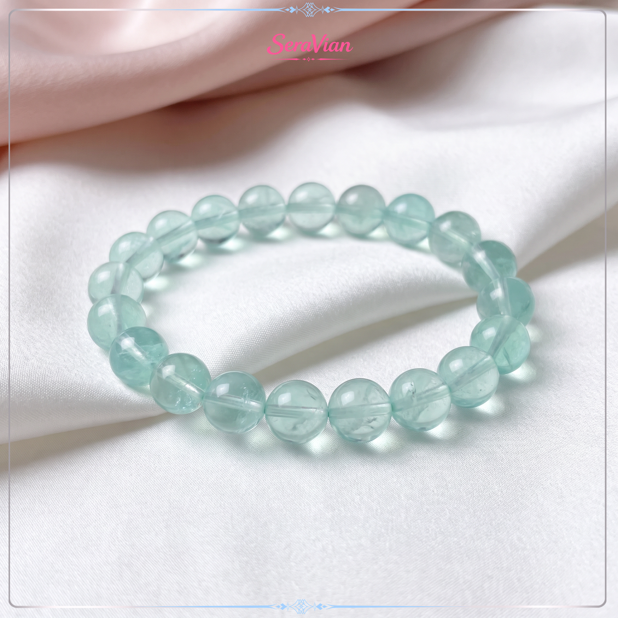 Vòng Tay Đá Fluorite Xanh Tự Nhiên – Đá Fluorit Xanh Trong Suốt, Hạt Tròn Đeo Tay Nữ 5