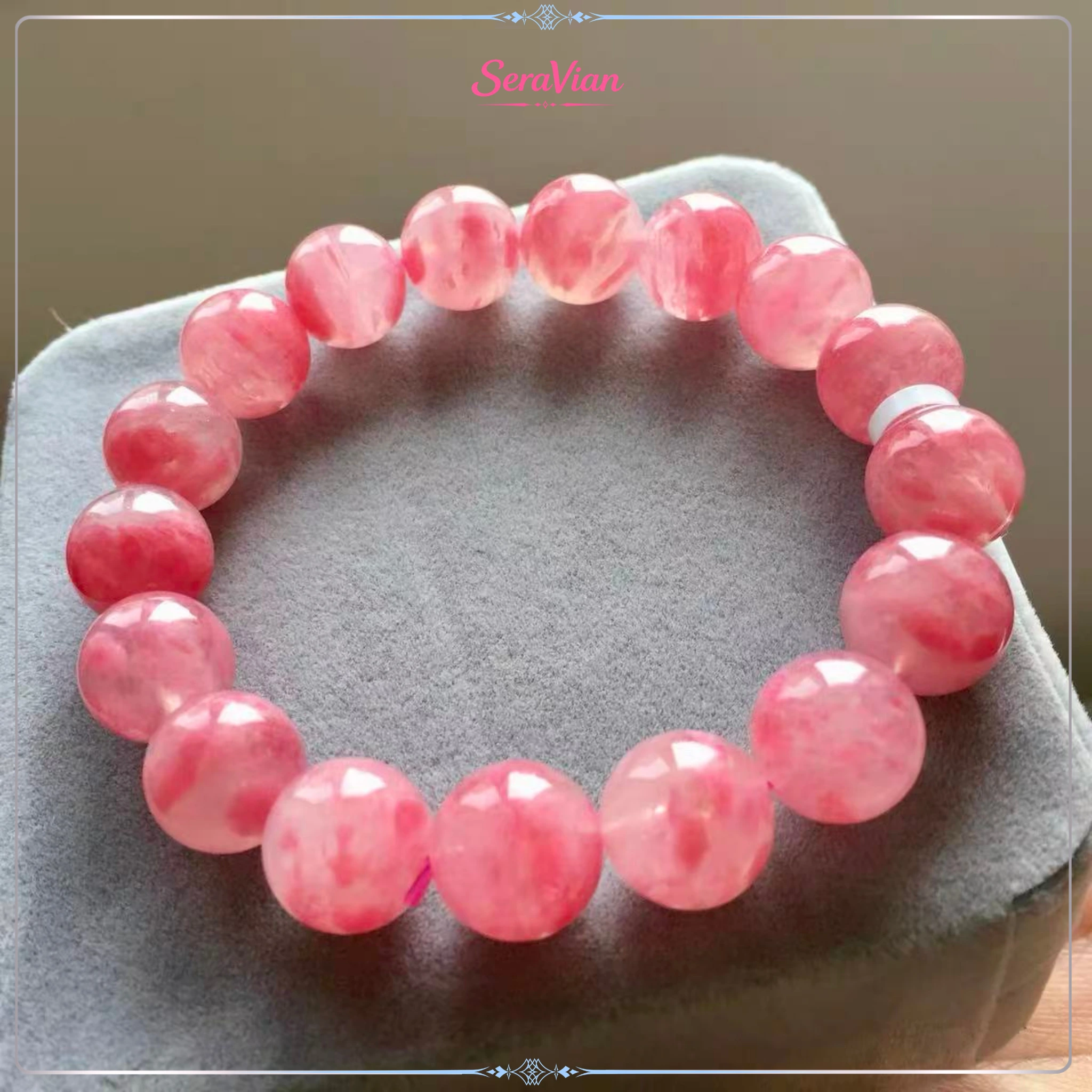 Vòng Đá Rhodonite Hồng Hoa Anh Đào Tự Nhiên – Vòng Tay Đá Năng Lượng Nữ Tính 2