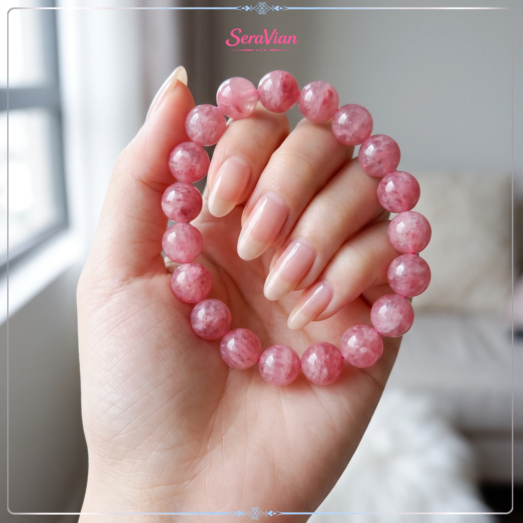 Vòng Đá Rhodonite Hồng Hoa Anh Đào Tự Nhiên – Vòng Tay Đá Năng Lượng Nữ Tính 3
