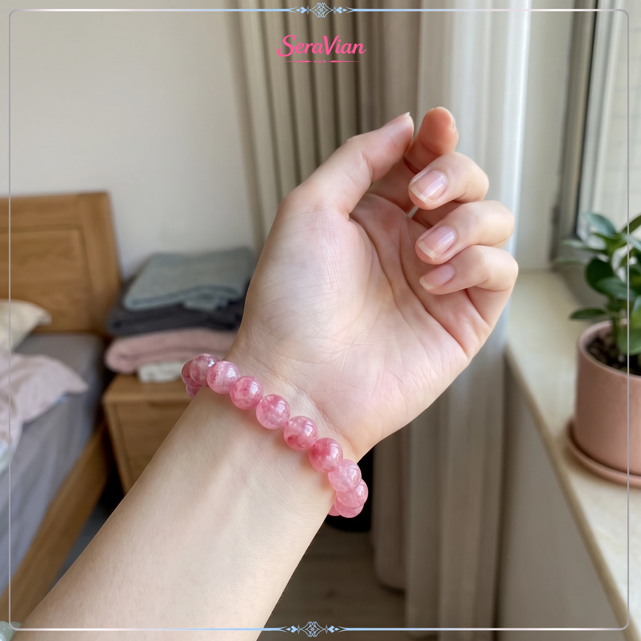 Vòng Đá Rhodonite Hồng Hoa Anh Đào Tự Nhiên – Vòng Tay Đá Năng Lượng Nữ Tính 4